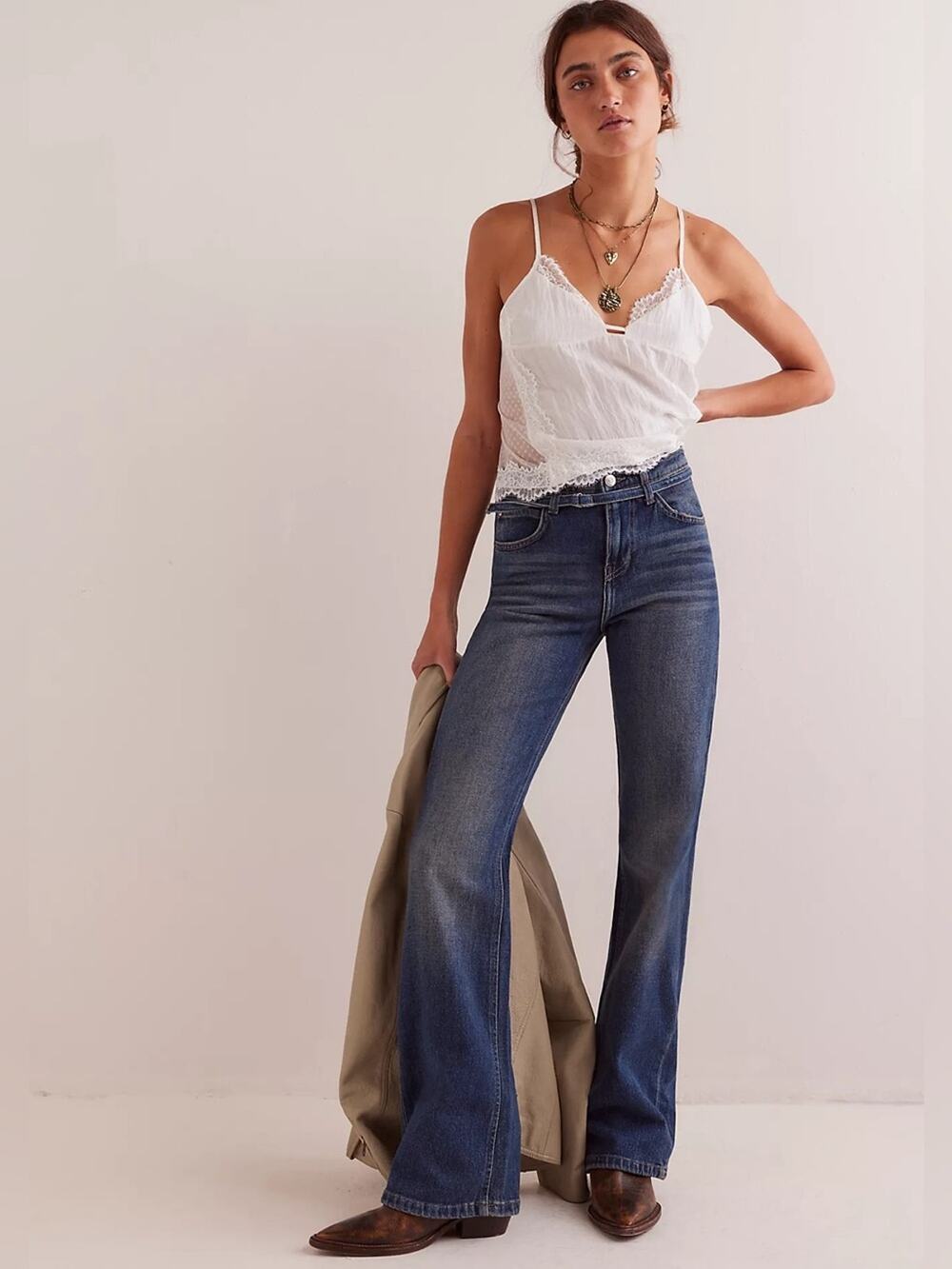 Free People We The Free Sabine Slim Straight High Rise Blue Jeans NEW - 25